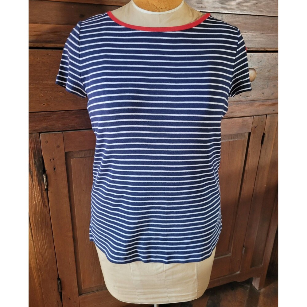Lauren Ralph Lauren Woman's Blue & White Striped Pocket On Sleeve Sz LG